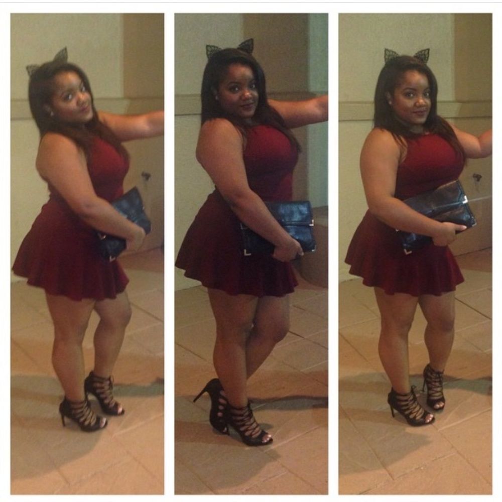 Burgundy ruffled hem dress